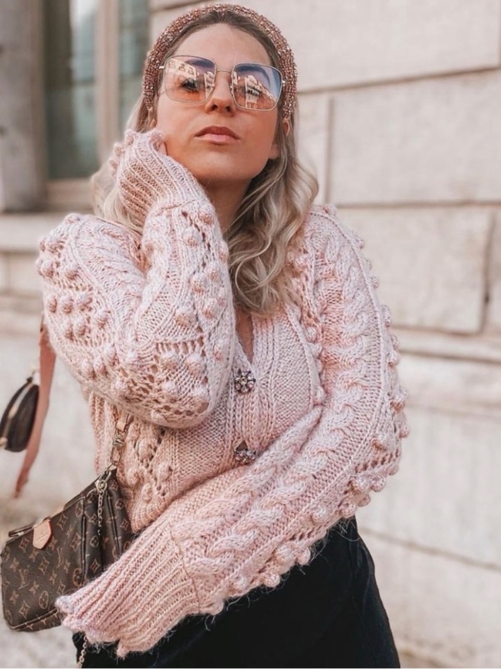 ZARA Jeweled Button Knit Cardigan Sweater Pink Alpaca Wool S Boho Preppy Soft - Picture 5 of 16